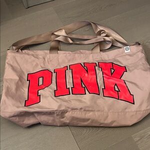 PINK Victoria's Secret Beige and Red Travel Bag